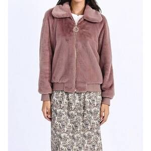 NEW MOLLY BRACKEN zipped faux fur jacket in mauve